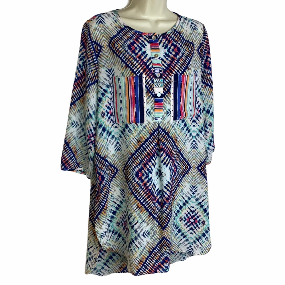 FIGUERCA & flower Bohemian Colorful Geometric Tunic Top Blouse